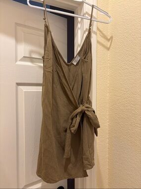 Dress Forum Los Angeles Tan Wrap Mini short jumpsuit, size small
